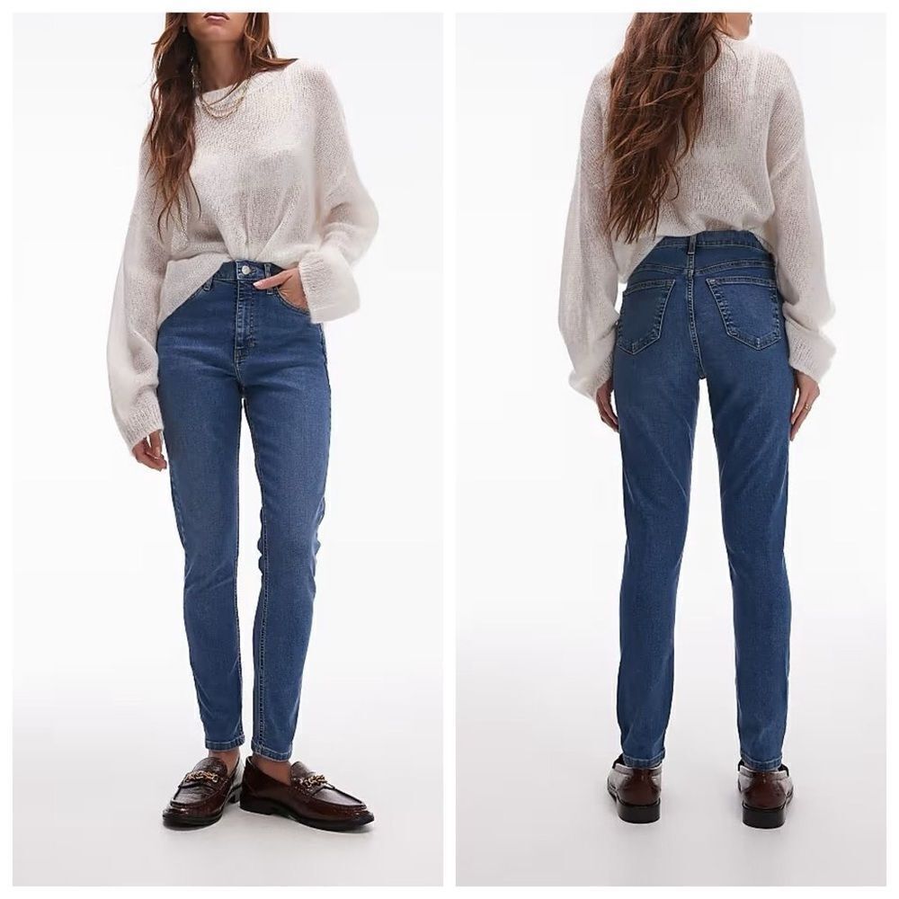 New Topshop High Rise Jamie Slim Skinny Jeans In Mid Blue Size 26 Length 30 Nwt